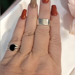 Sterling Silver Black Stone Ring Set Womens Jewelry